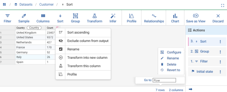 Example of the explore grid for a Dataset.