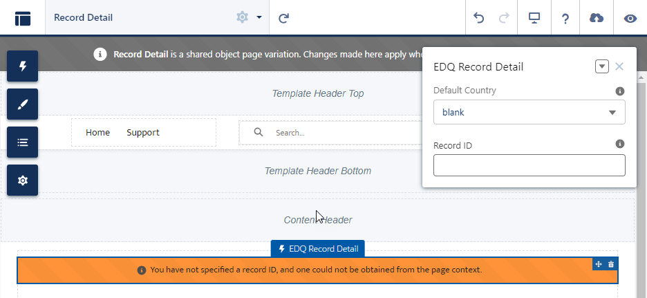 EDQ Record Detail component properties