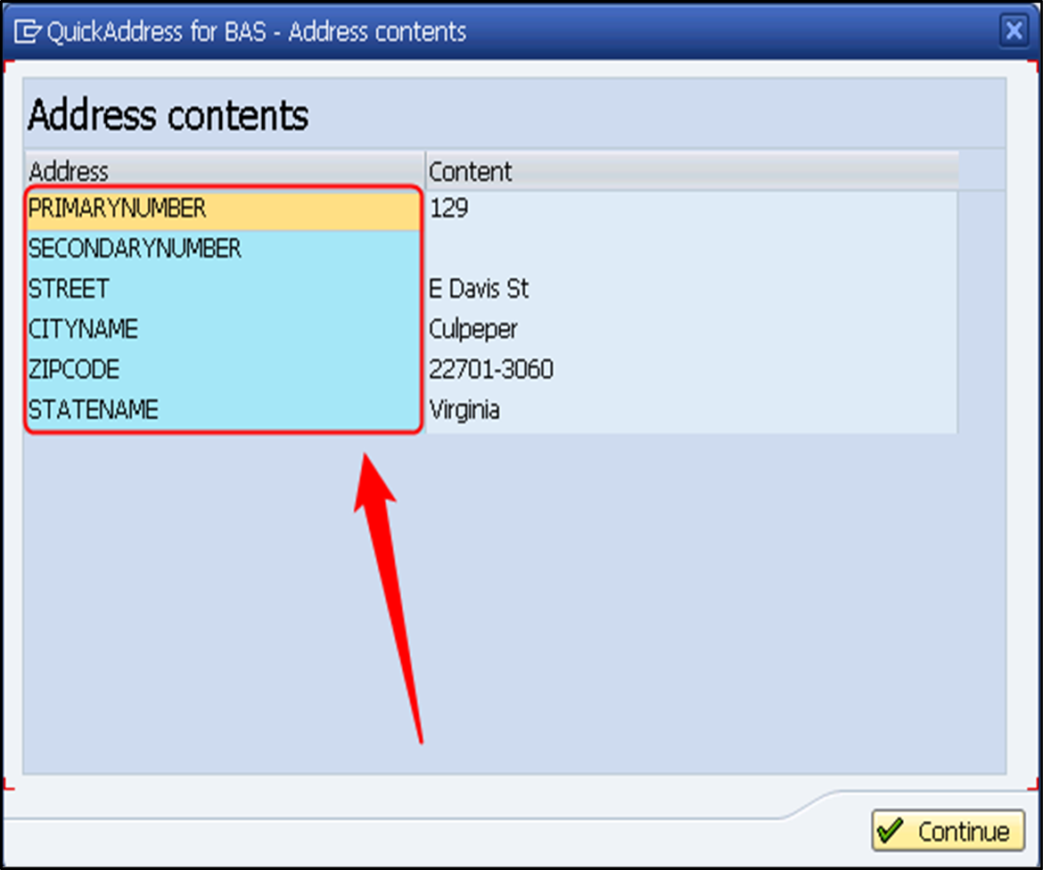 Address mapping popup window - Address content